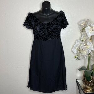 Helen Morley Womens Off Shoulder Velvet Floral Lace Silk Dress Black Size 8